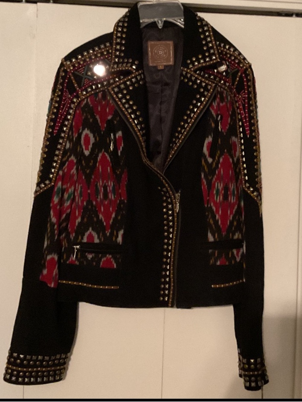 Double D Ranch High Mountain Boho Studded Leather Jacket Size Large - Picture 10 of 11